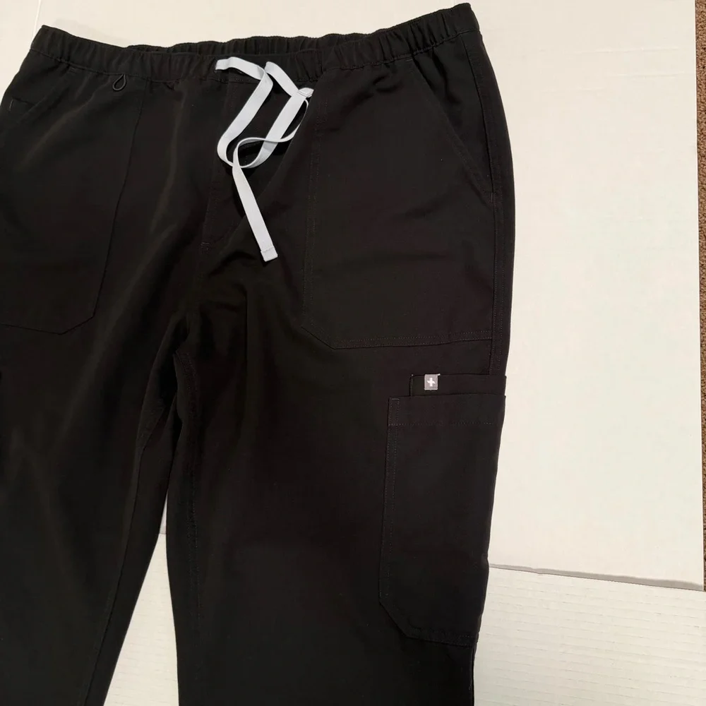Figs Cairo Cargo Scrub Pants, 2XL Tall, Men’s, Black, Zip Fly